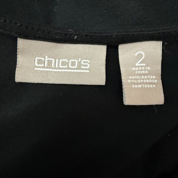 Chico's 2 L Tiered Stretchy Knit Bandage Style Top Black Long Sleeve Rayon Blend - Picture 6 of 10